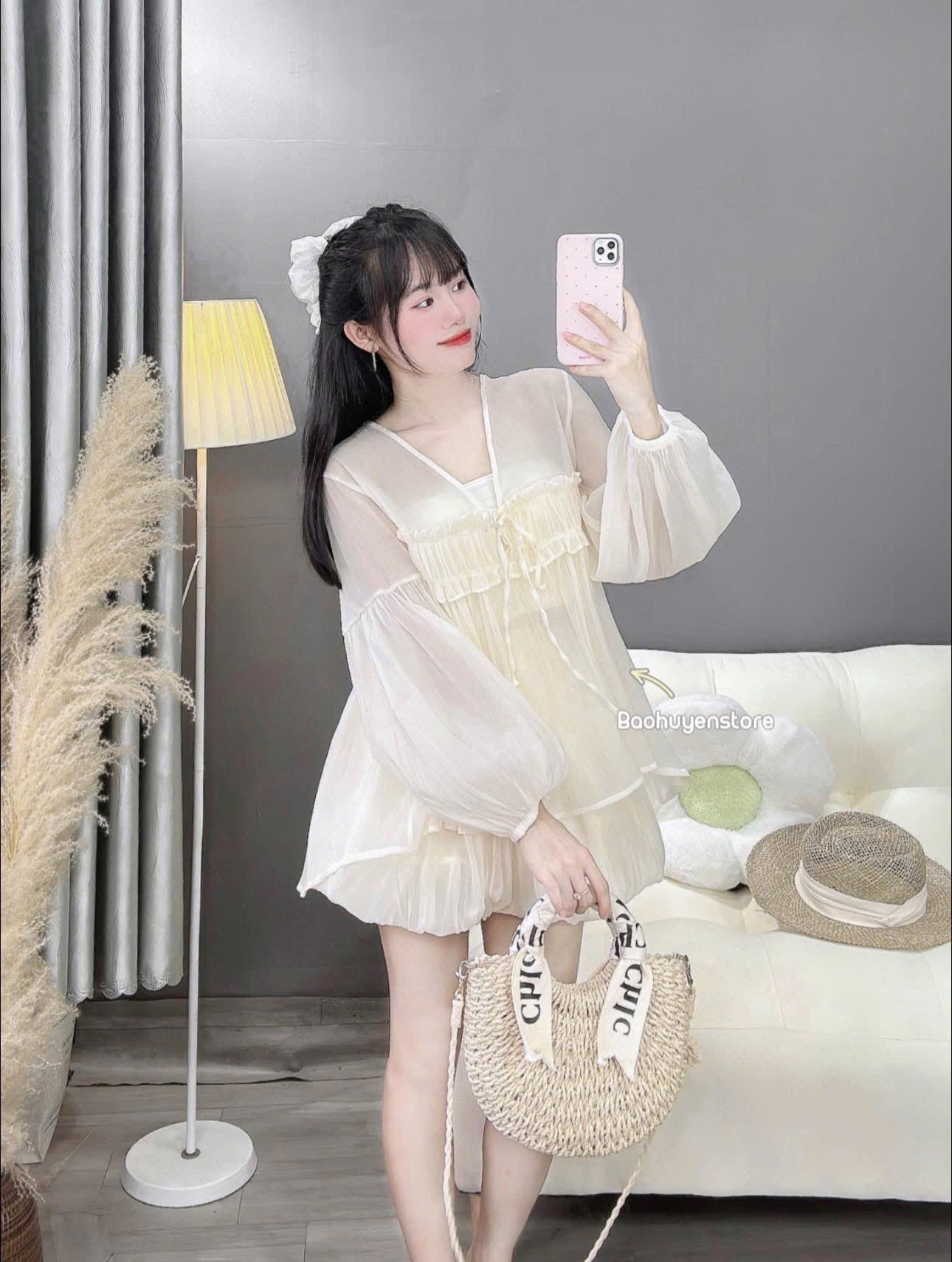Set váy tơ tay bồng tiểu thư sang chảnh