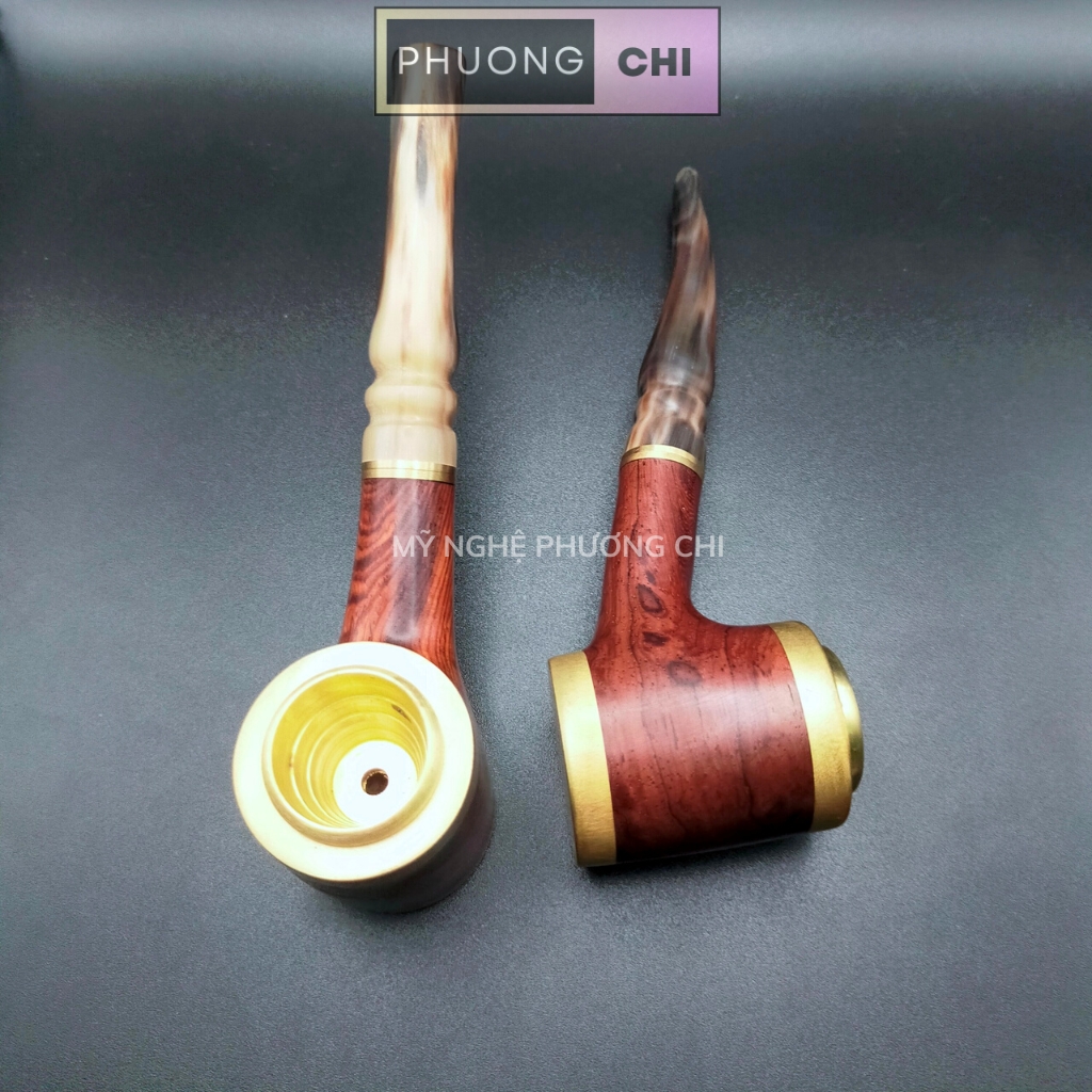 Tẩu Bắt Tóp Xì_Gà bằng sừng nối gỗ trắc đầu đồng cao cấp có 4 vòng ring 42-60 | Mỹ Nghệ Phương Chi