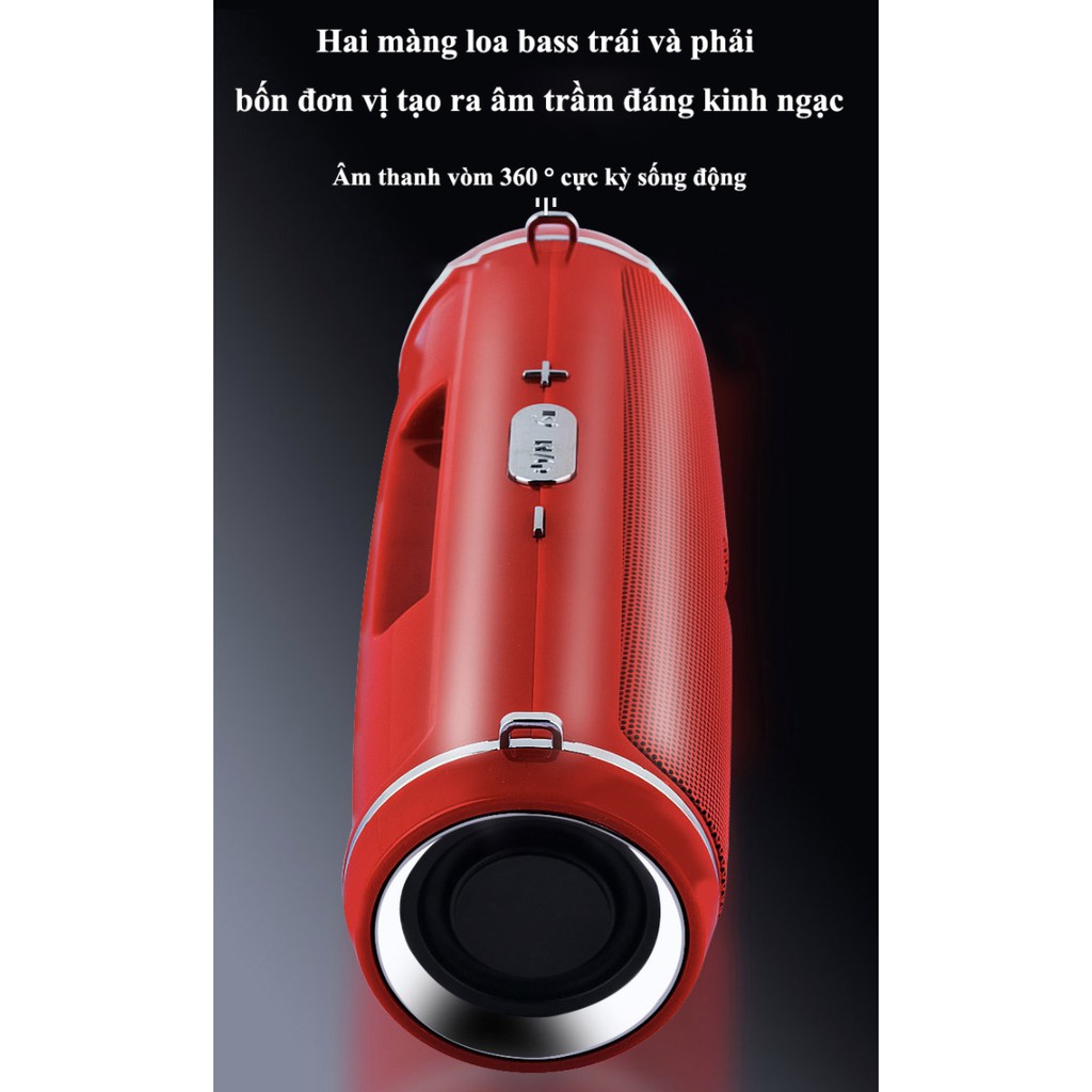 Loa mini không dây bluetooth 4.2 âm thanh nổi sống động 6D HIFI DOUBLE HORN - red edition