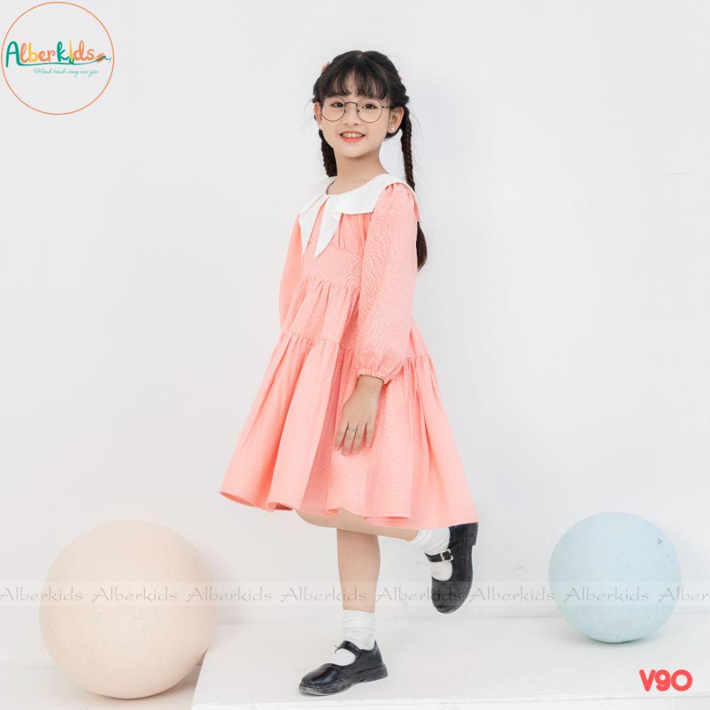 Váy cho bé gái ALBER KIDS 2 tầng phối cổ V cách điêu công chúa xinh đẹp cho trẻ em 2,3,4,5,6,7,8,9,10,11,12 tuổi