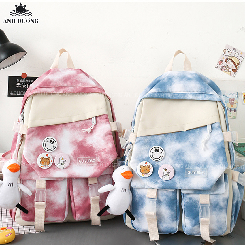 Set 5 món balo nữ đi học đi chơi thời trang hàn quốc Ánh Dương Clothing TB28 màu lem cho học sinh sinh viên chống thấm nước tặng kèm phụ kiện trang trí dễ thương