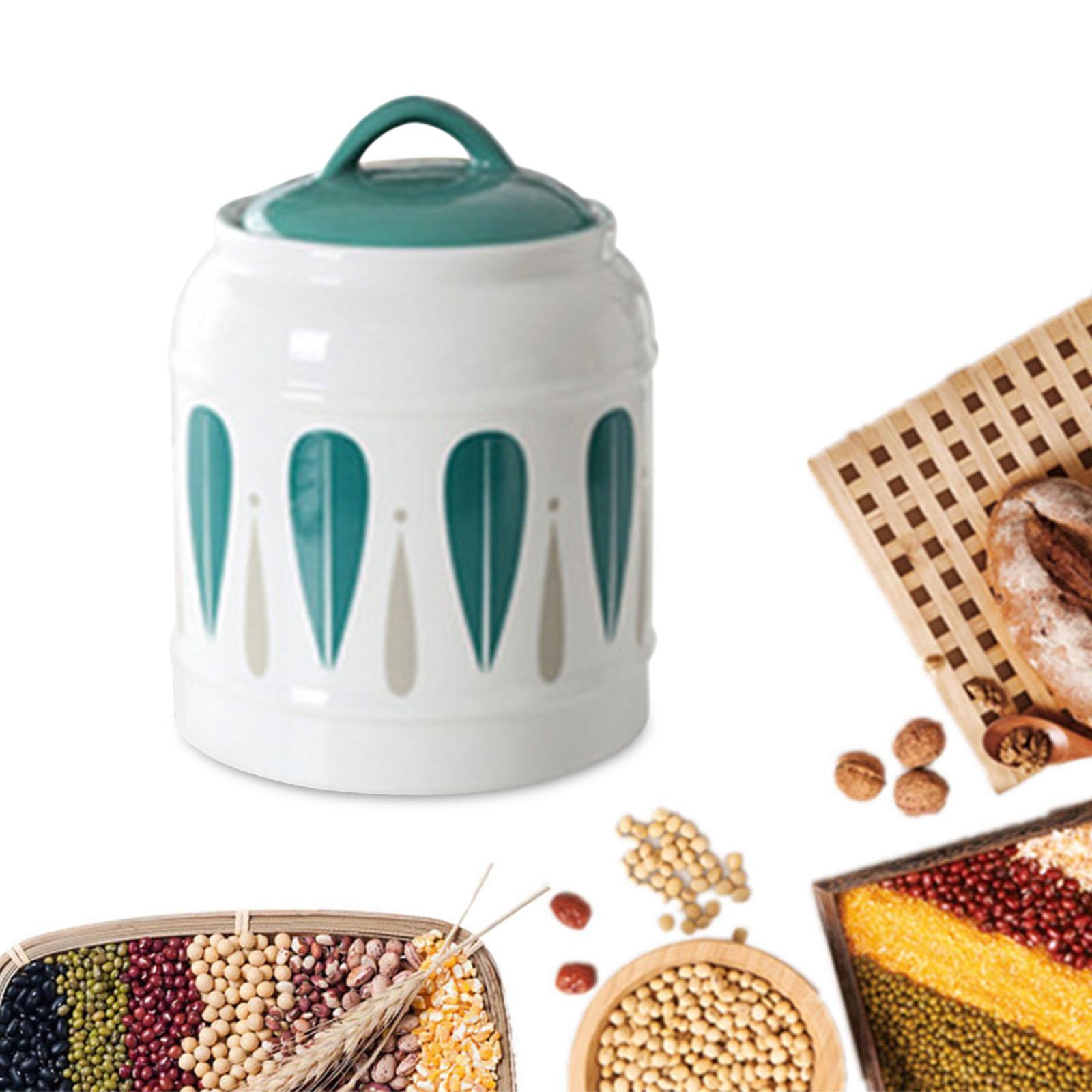Ceramic Jar with Airtight Lid Food Storage Jar Porcelain Dry Food Container Tea Canister Pet Treat Storage Container for Rice
