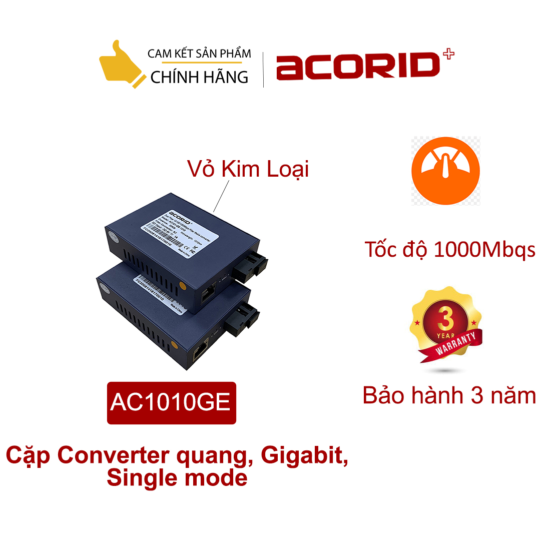 Cặp Converter quang, Gigabit, Single mode - Acorid AC101-GE - Hàng Nhập Khẩu