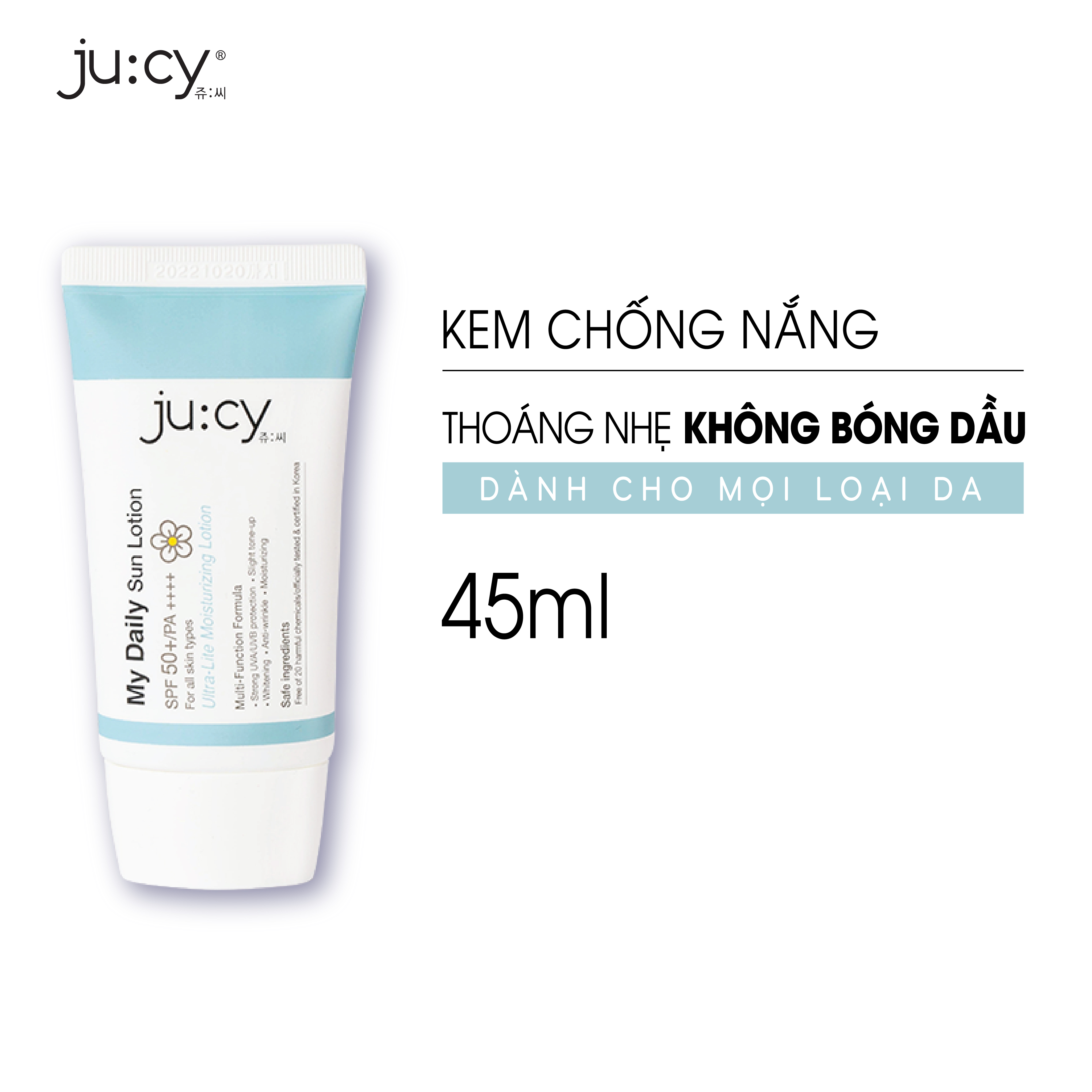 (Chuẩn Hãng) 2 Kem Chống Nắng Hàn Quốc dành cho da khô, da nhạy cảm Ju:cy My Daily Sunlotion 45ml