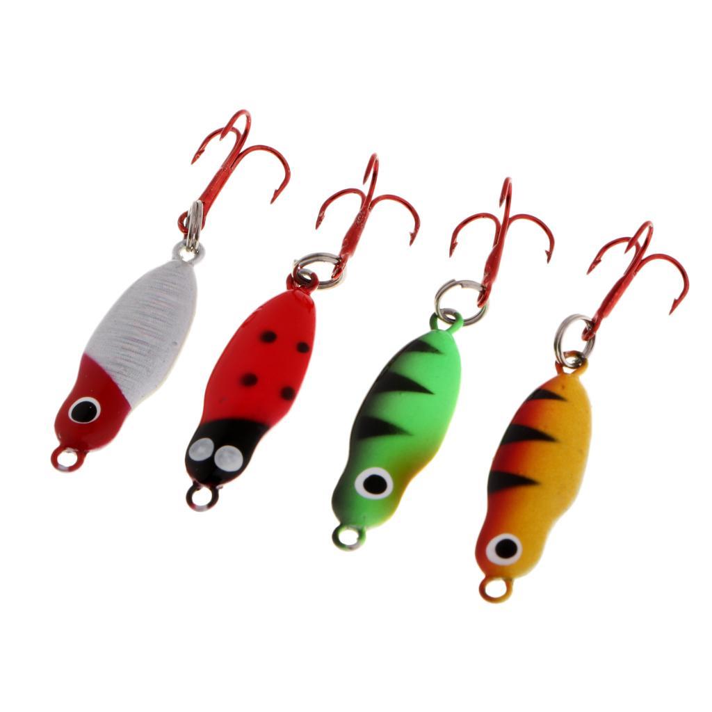 4PCS Ice Fishing Lures Metal Lead Fish Topwater Bass Crank Baits With Hooks