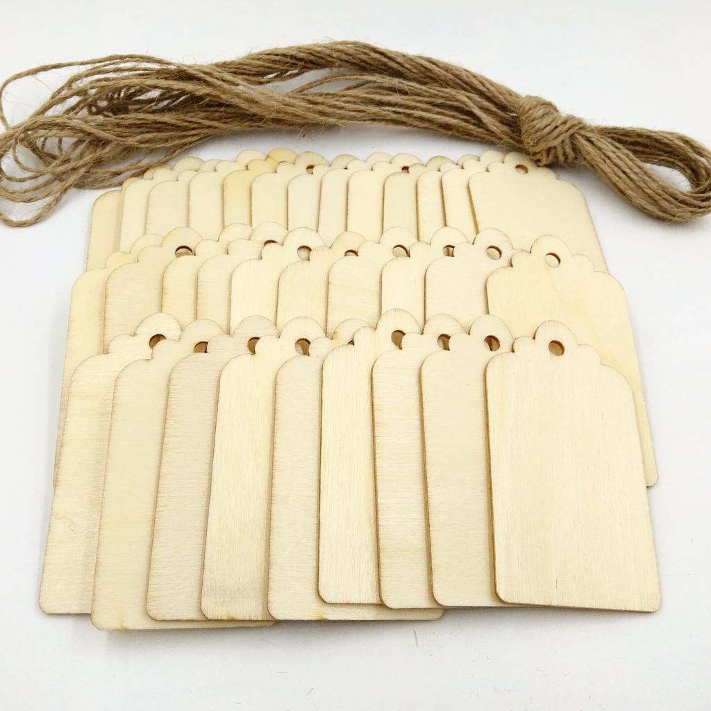 Set 100 Thẻ Gỗ Màu Trơn Kèm Dây Dùng Trang Trí Thủ Công Cho Các Buổi Tiệc