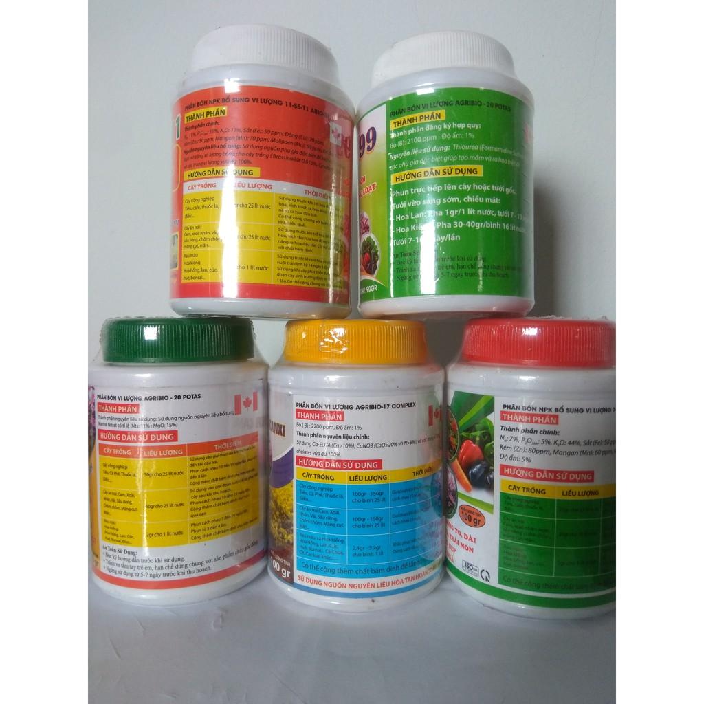 Bộ 5 chai phân bón dưỡng cây, kích hoa TD - 100 gram/chai