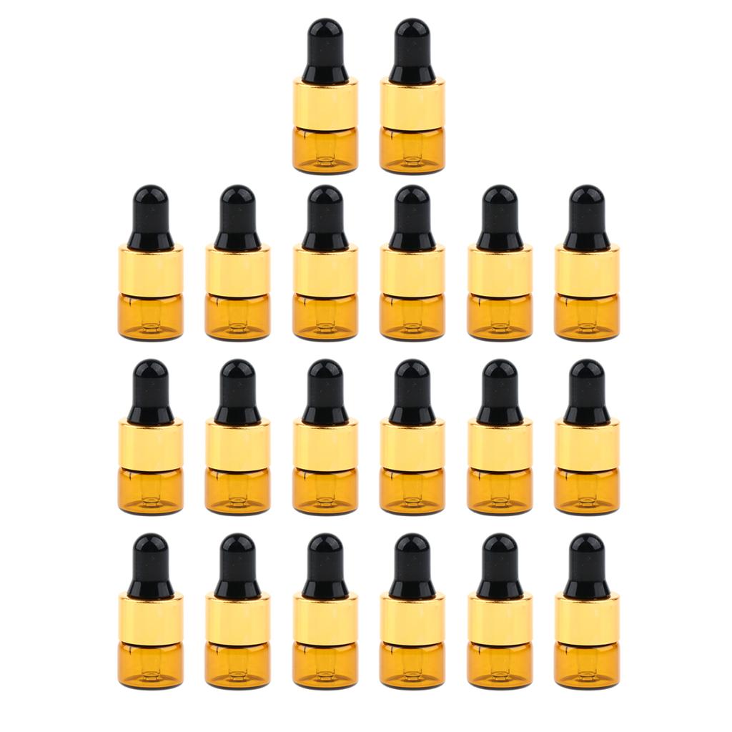 20 Set Glass 1ml 2ml 3ml Essential Oils Refillable Empty Amber Bottles with Orifice Reducer Dropper for Perfume