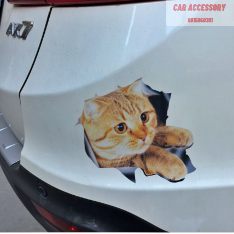 Miếng dán 3D ba chiều pug dán xe vui nhộn mèo con dễ thương đầu sói nhãn dán xe sáng tạo che viết xước tạo cá tính