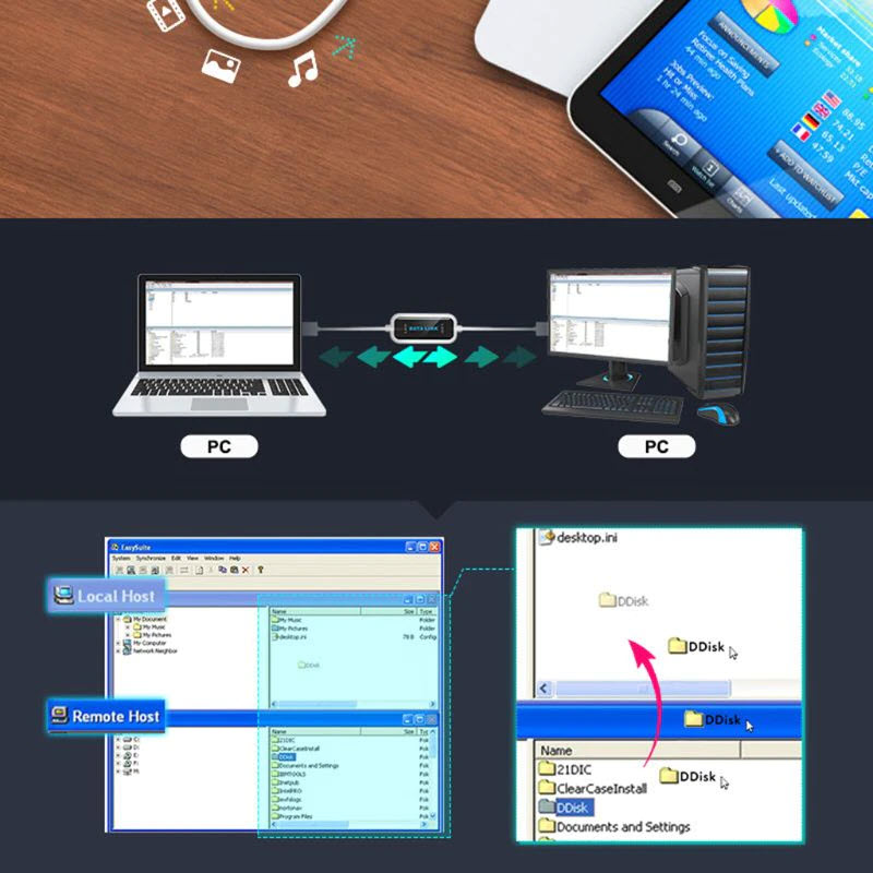 Cáp kết nối truyền dữ liệu giữa 2 máy tính qua cổng USB 2.0 Coppy trực tiếp - Datalink PC Easy copy - 2022 New High Speed USB PC to PC Online Share Data Link File Transfer Cable Copy Line