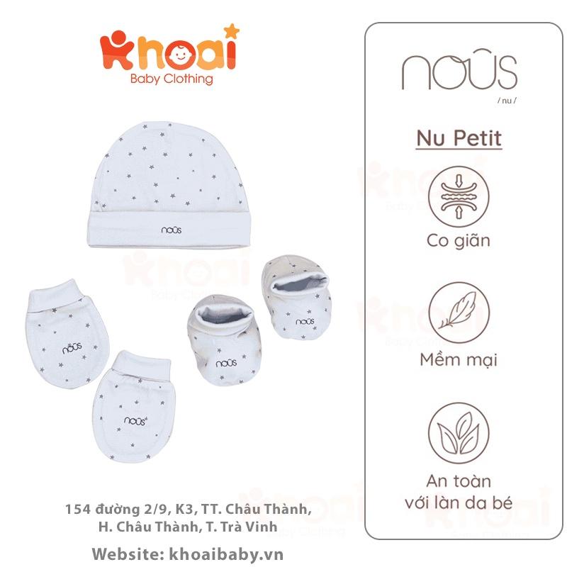 Set phụ kiện Nous xanh họa tiết sao (Bao tay, bao chân, mũ) - Chất liệu Nu Petit 95% cotton thiên nhiên