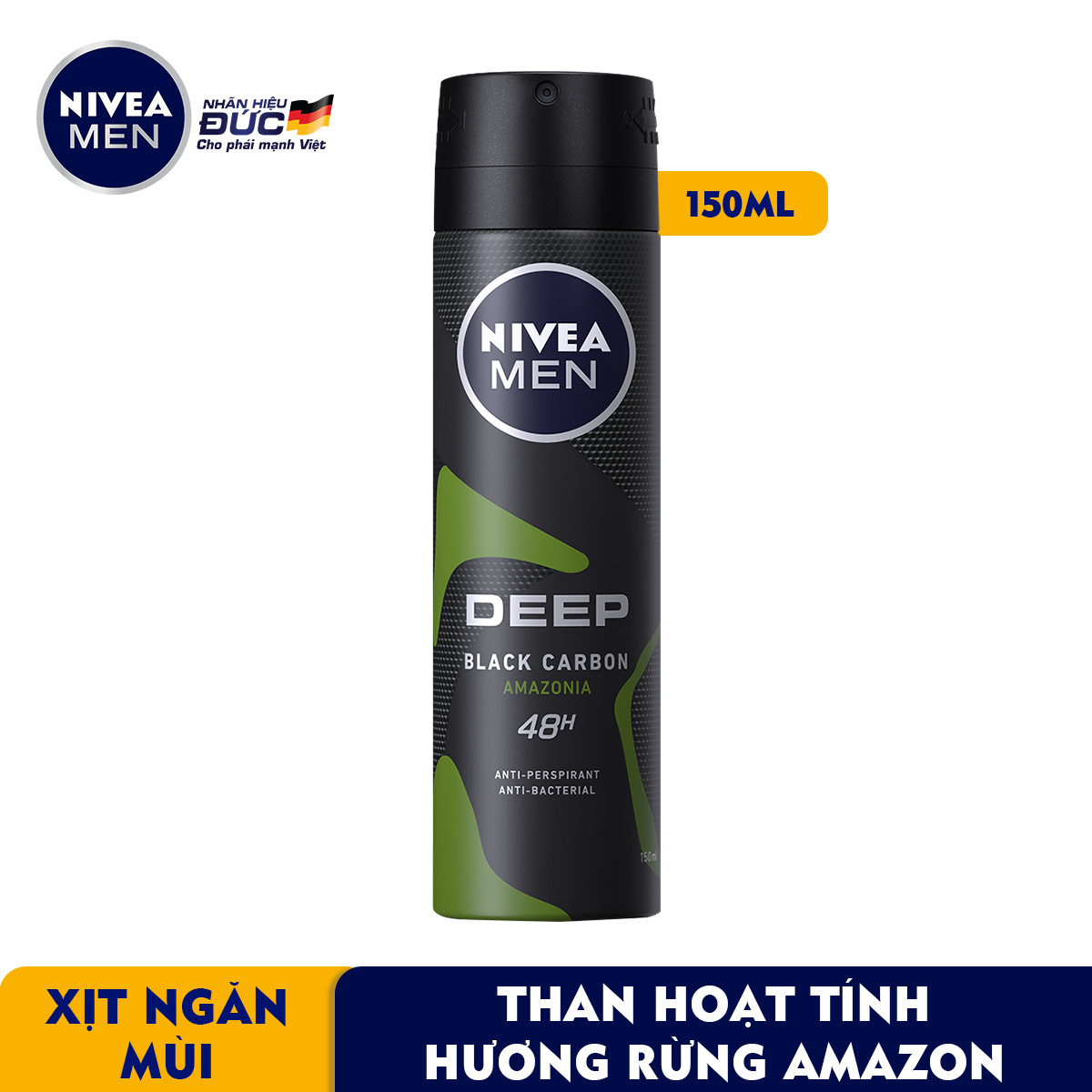 Xịt Ngăn Mùi Nivea Than Đen Hương Rừng Amazon - 85371 (150ml)