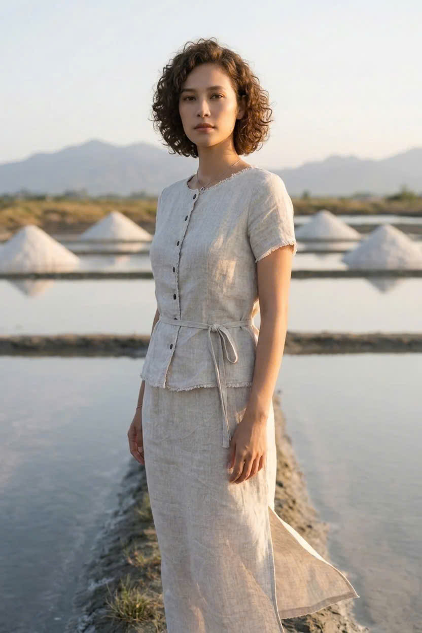 Áo Linen Tua Rua Rút Chỉ Lanh Xám TOP220 Thời trang thiết kế Hity