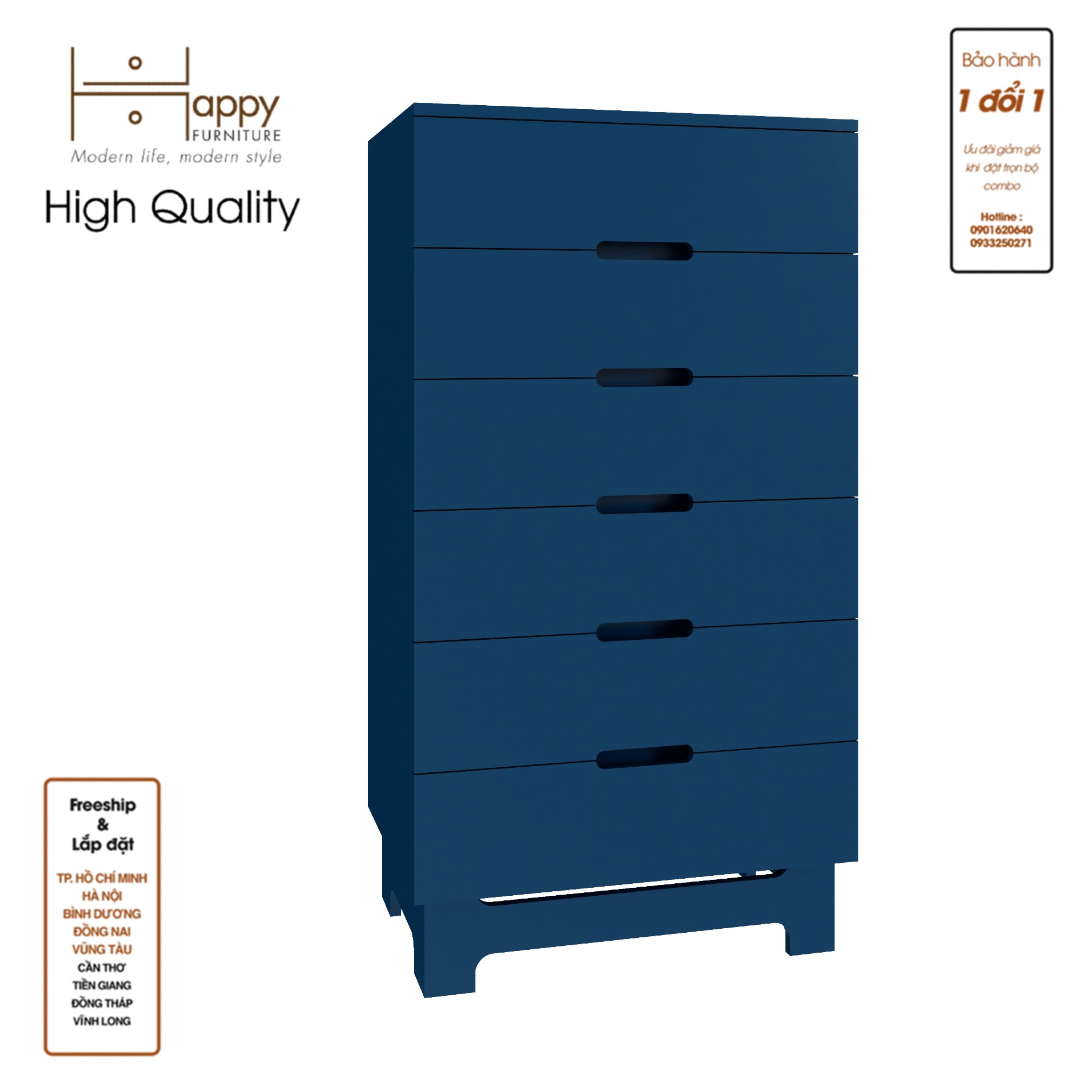 [Happy Home Furniture] MOLLY, Tủ lưu trữ 6 ngăn kéo, 64cm x 45cm x 120cm ( DxRxC), THK_105