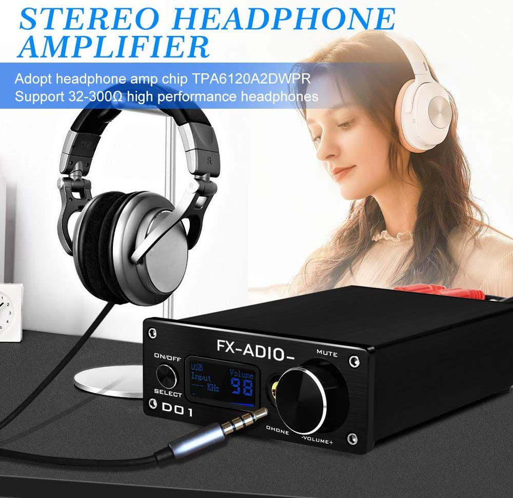 Bộ Giải Mã FX-Audio DAC D01 32 Bit/768Khz/ DSD512 Bluetooth 5.0 USB  and Headphone Amplifier HiFi Stereo Digital to Analogue ES9038Q2M/XMOS XU208 Support APTX/HD/LDAC/DSD.512 with 6.35mm to 3.5mm Headphone Converter - Hàng Chính Hãng