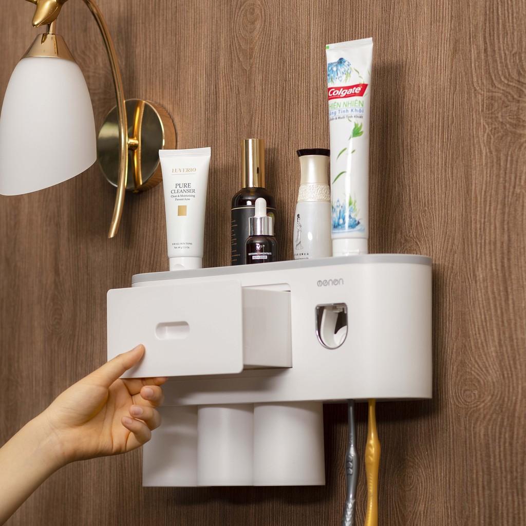 Kệ Để Đồ Phòng Tắm Nhả Kem Tự Động Tặng Kèm Cốc, Bộ Nhả Kem Tự Động OENON 3 Cốc Đa Năng Dán Tường