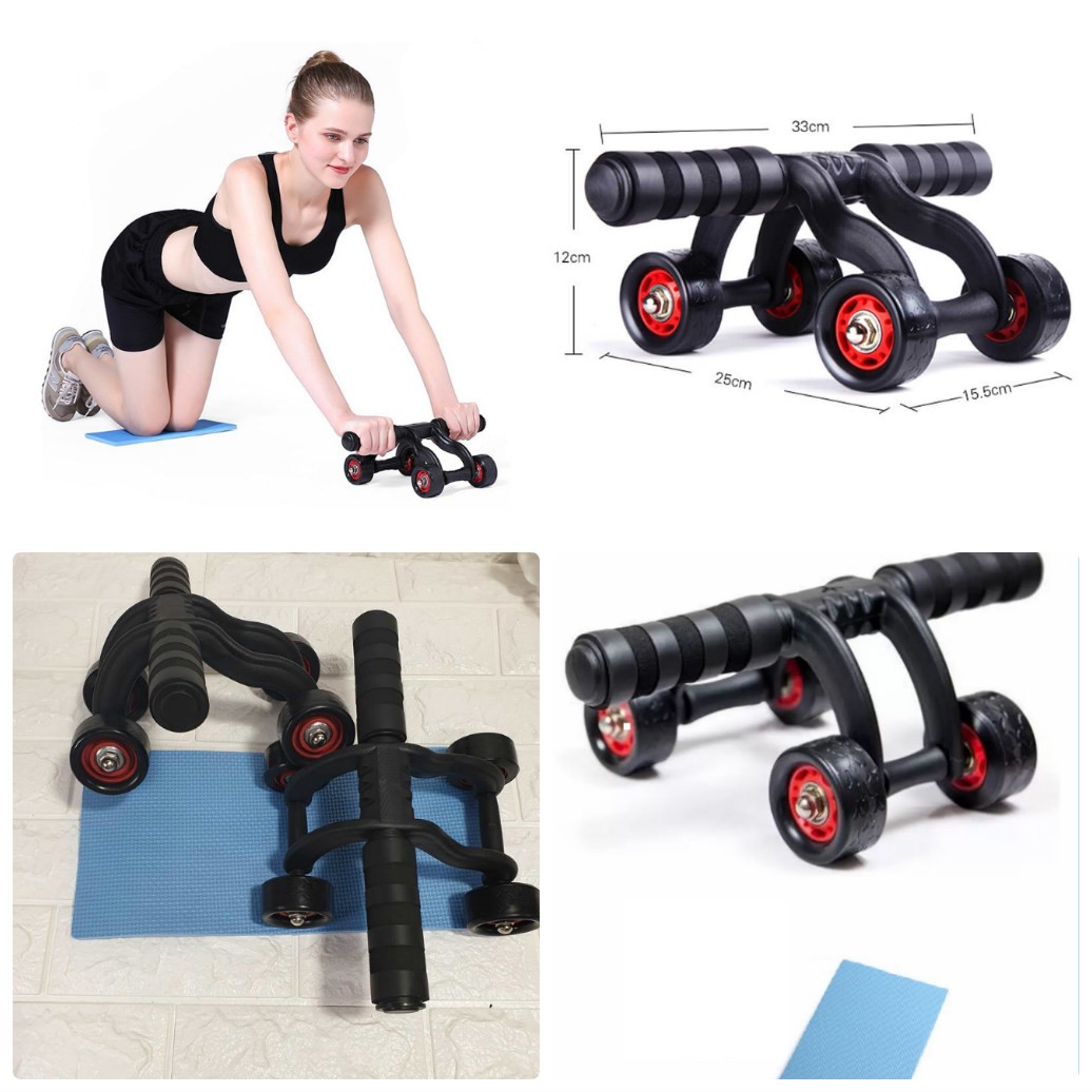 Con Lăn Tập Cợ Bụng 4 Bánh Thương Hiệu PaKaSa Được Tặng Kèm Thảm Lót - Hàng Chính Hãng