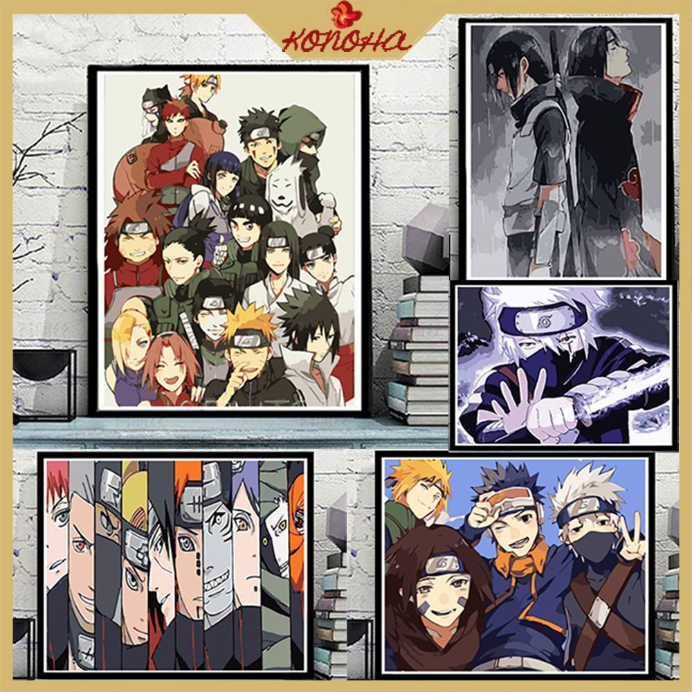 Tranh Sơn Dầu Số Hoá Tự Tô DIY đã căng khung khổ 40x50cm Hình Naruto itachi. sasuke, KONOHA