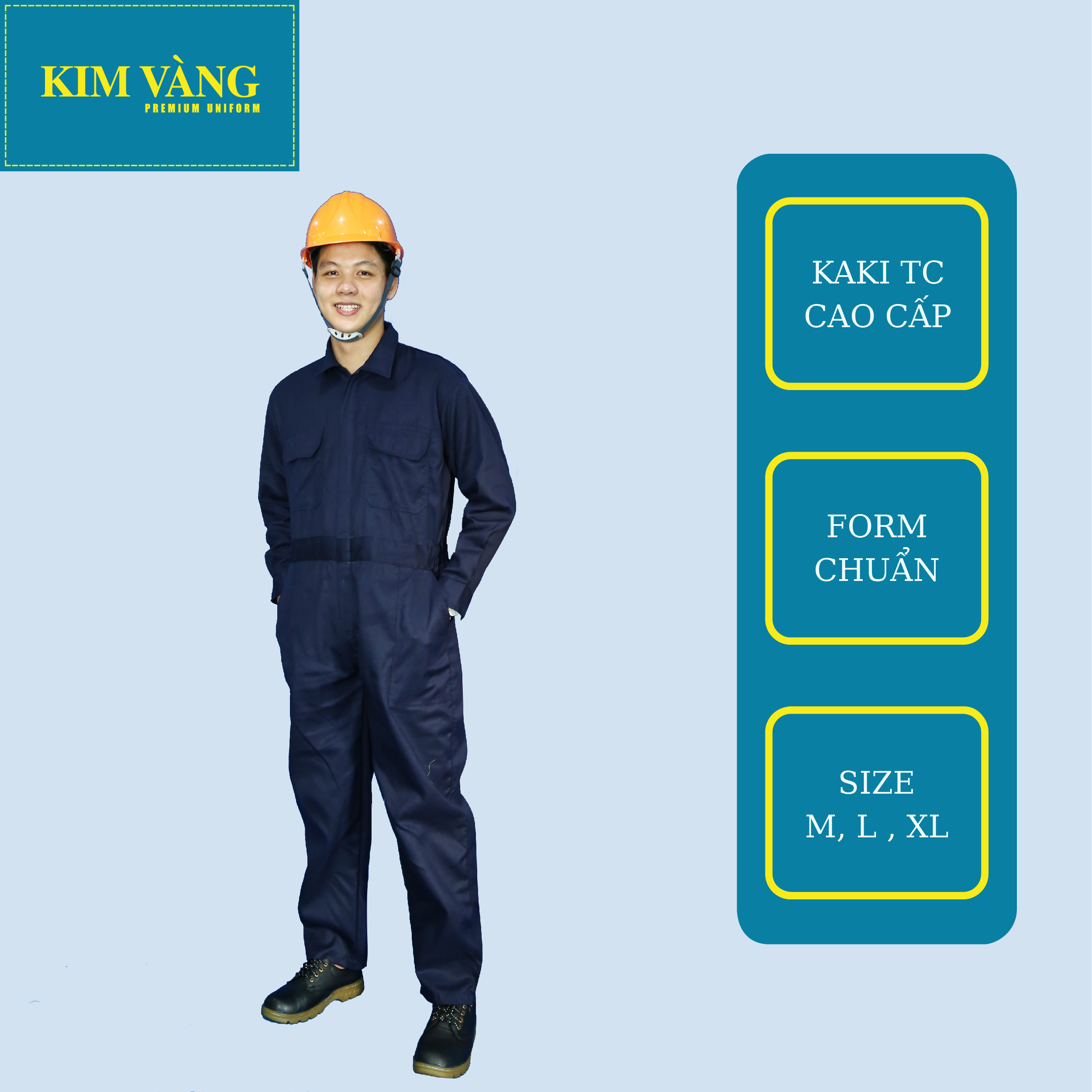 [KIM VÀNG] Bộ áo liền quần công nhân đồng phục bảo hộ lao động chất liệu Kaki TC cao cấp - Màu xanh đen