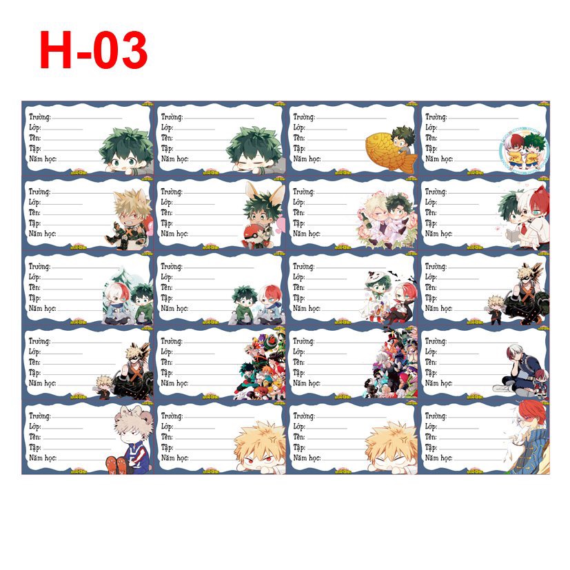 Nhãn vở Haikyuu 20-100 nhãn khác nhau/nhãn dán anime Haikyuu