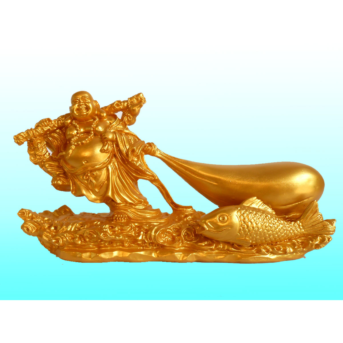 Tượng Phật Di Lặc Kéo Tiền Vàng Phong Thủy May Mắn Tài Lộc dài 21 cm