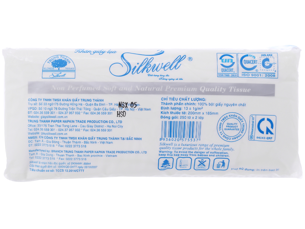 Giấy ăn Silkwell 250 tờ khổ 200, khăn giấy rút lụa siêu mềm mịn không tẩy trắng hàng chính hãng