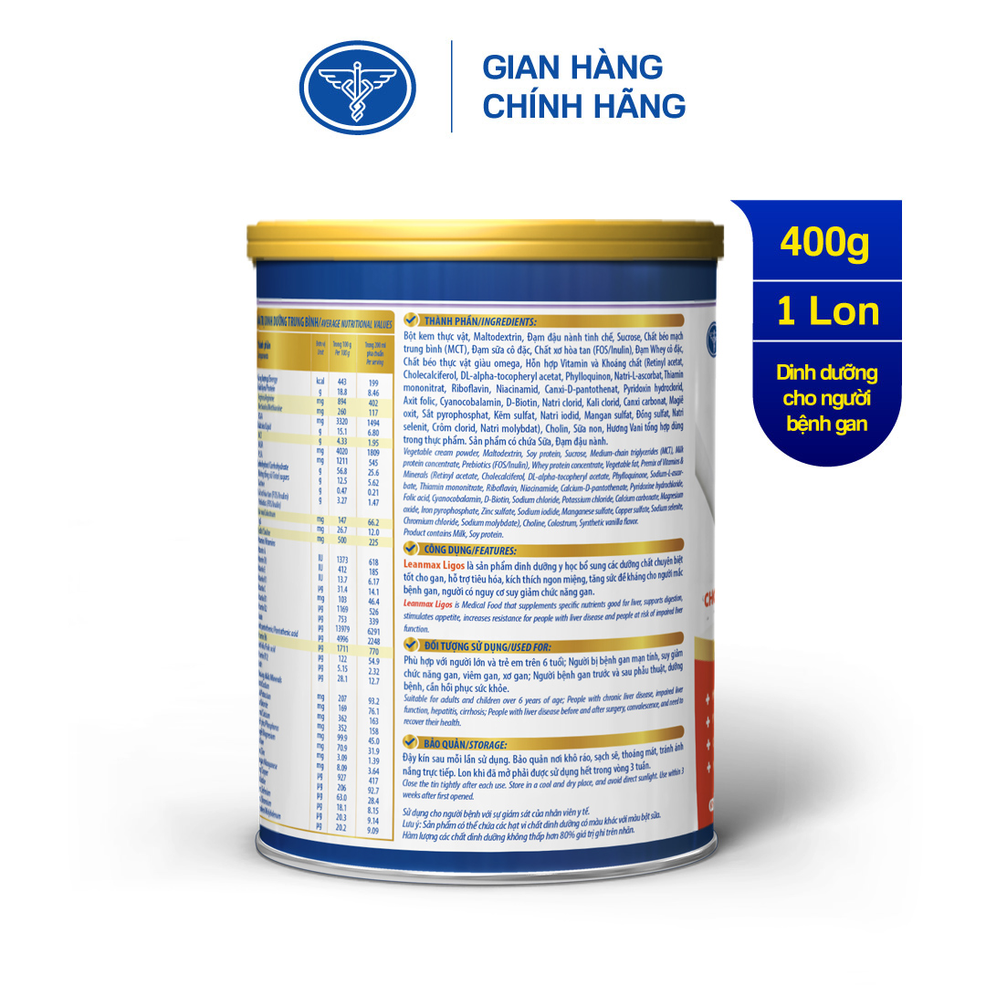 Lon sữa Leanmax Ligos 400g - Dinh dưỡng y học cho người bệnh gan