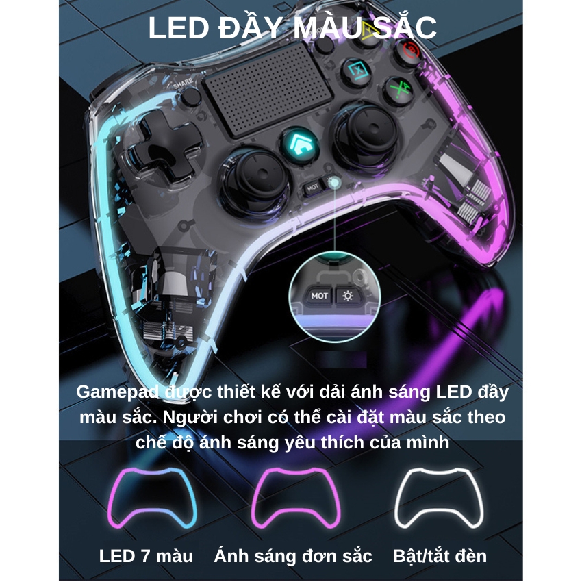 Tay cầm chơi game không dây Bluetooth P05 LED RGB tương thích đa nền tảng - Tay cầm cao cấp chơi Fifa online 4 cho PS4, Switch, Android, IOS, máy tính