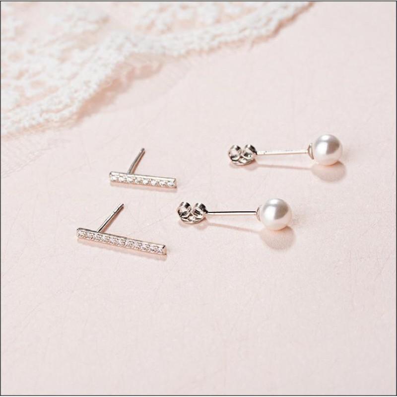 Bông Tai Bạc Gậy Gắn Ngọc