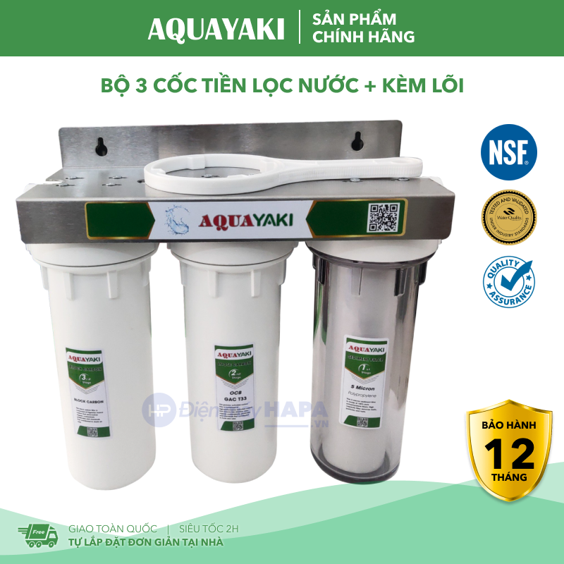 Bộ Lọc Thô 3 Cấp AQUAYAKI AQUA-S103 10 inch Cao Cấp Kèm Lõi, Lọc Nước Đầu Nguồn, Sinh Hoạt, Gia Đình - Hàng Chính Hãng