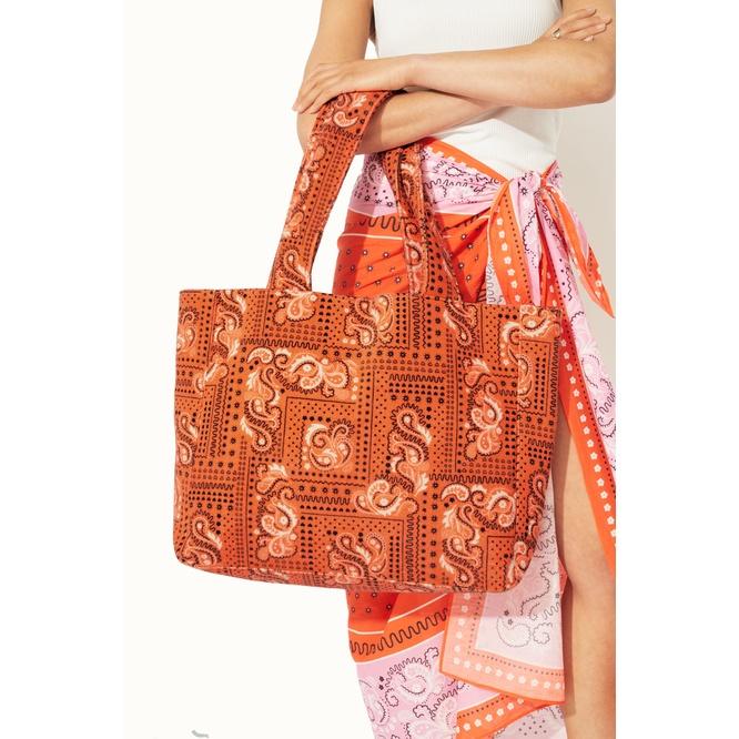 Cath Kidston - Túi đeo vai du lịch/Soft Towelling Beach Bag - Bandana Large - Orange -1048643