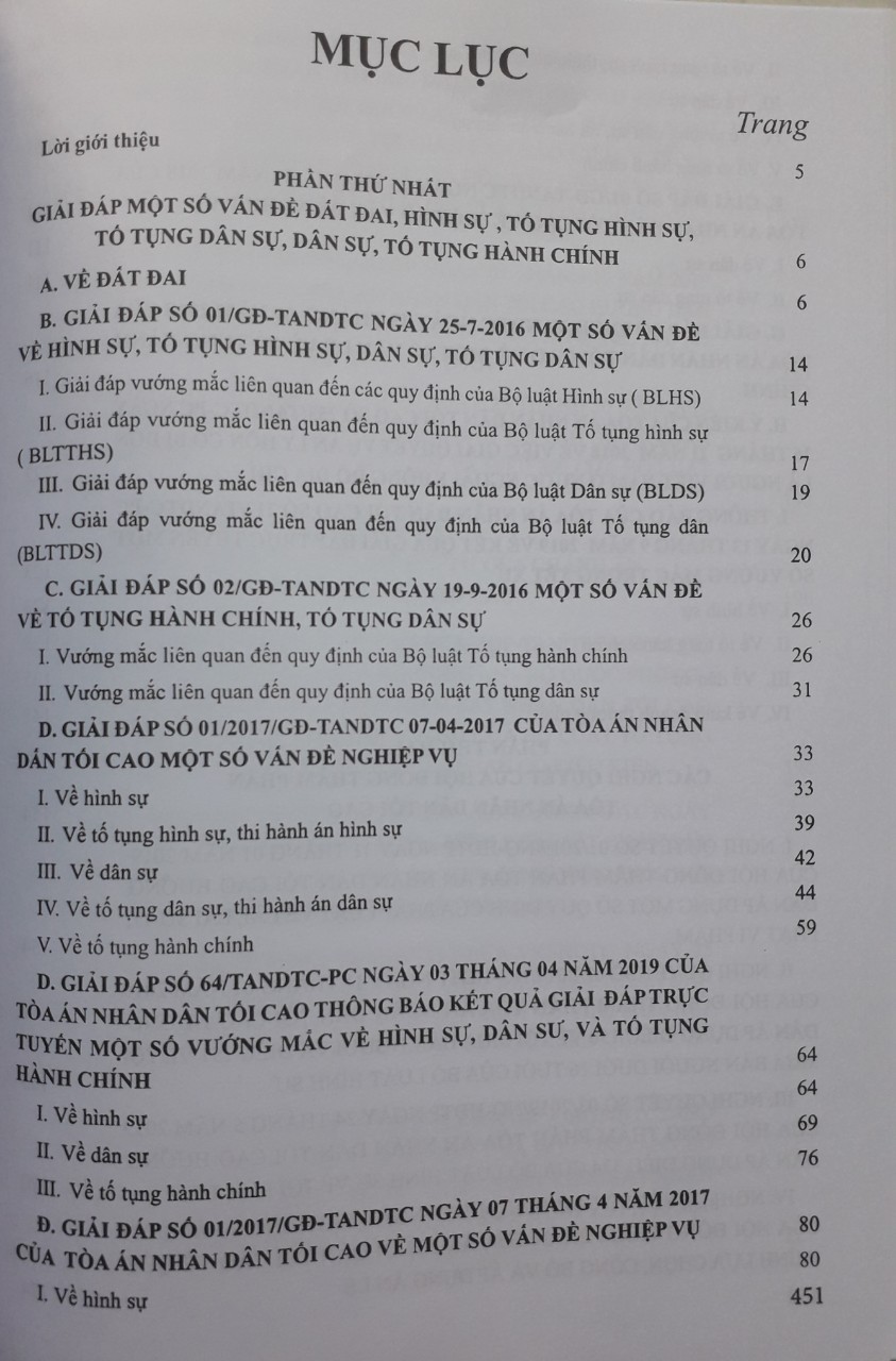 Giải Đáp Một Số Vấn Đề Về Nghiệp Vụ Năm 2018- 2019 – Của Hội Đồng Thẩm Phán Tòa Án Nhân Dân Tối Cao Về Hình Sự - Tố Tụng Hình Sự - Dân Sự - Tố Tụng  Dân Sự - Tố Tụng Hành Chính - Đất Đai Và Các Quy Định Của Pháp Luật Có Liên Quan Đến Tòa Án