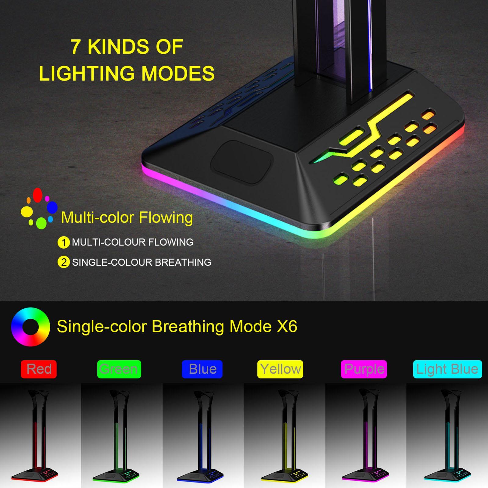 RGB Headphones Stand with 2 USB Ports Desktop Headset Stand Headset Rack for Table Desktop