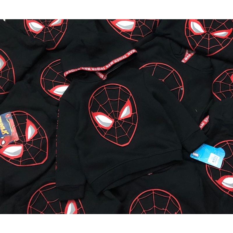 Áo nỉ hoodie bé trai spiderman đen 10-14kg