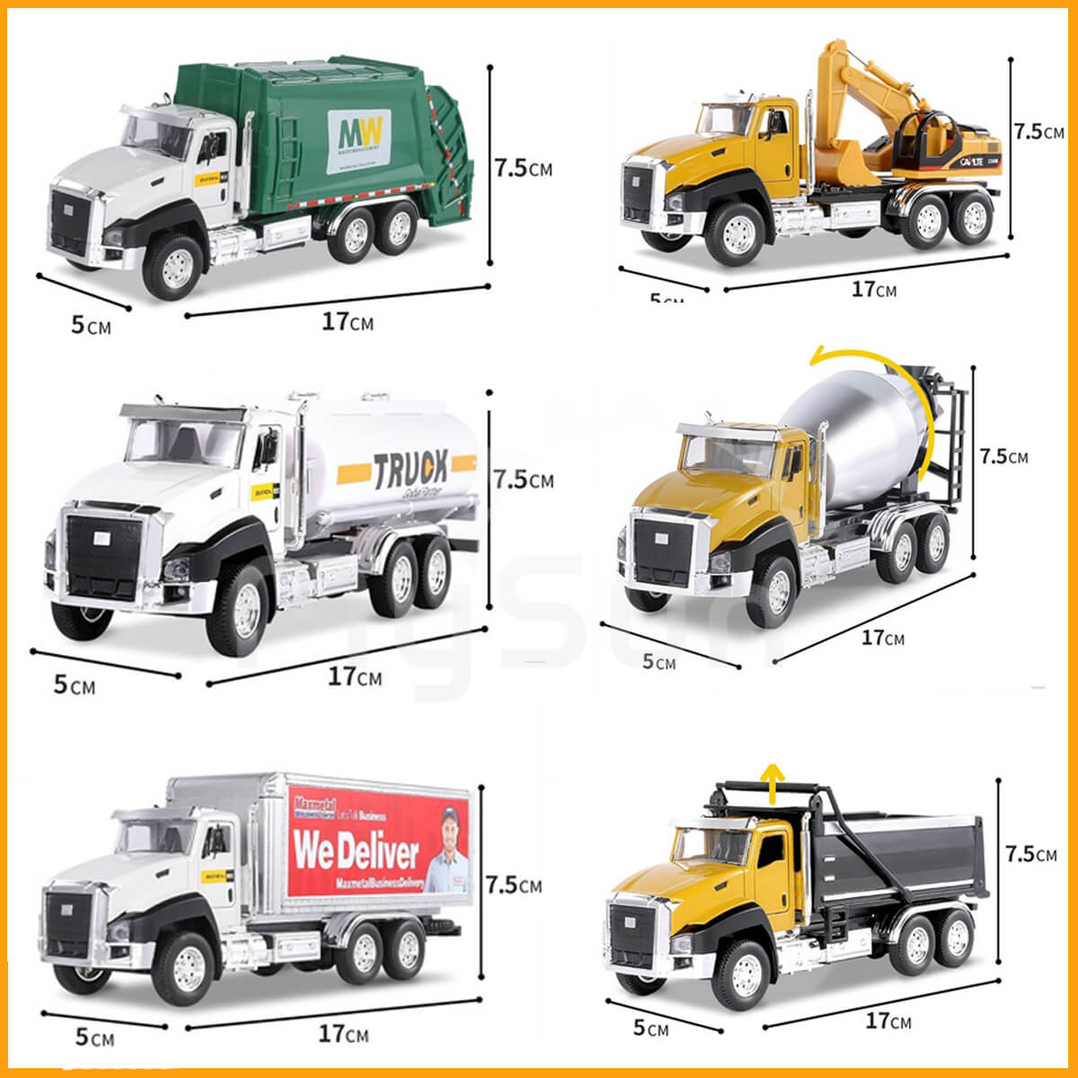 Mô hình xe ben, máy xúc múc đất, ô tô container chở hàng đồ chơi trẻ em cỡ lớn 6 bánh cho bé MySun