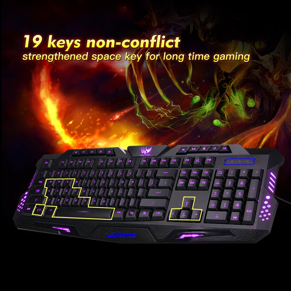 Gaming Keyboard Waterproof Characters Keyboard USB Wired 3-Level Backlit Keyboard Ergonomic Keyboard Switchable LX-K002
