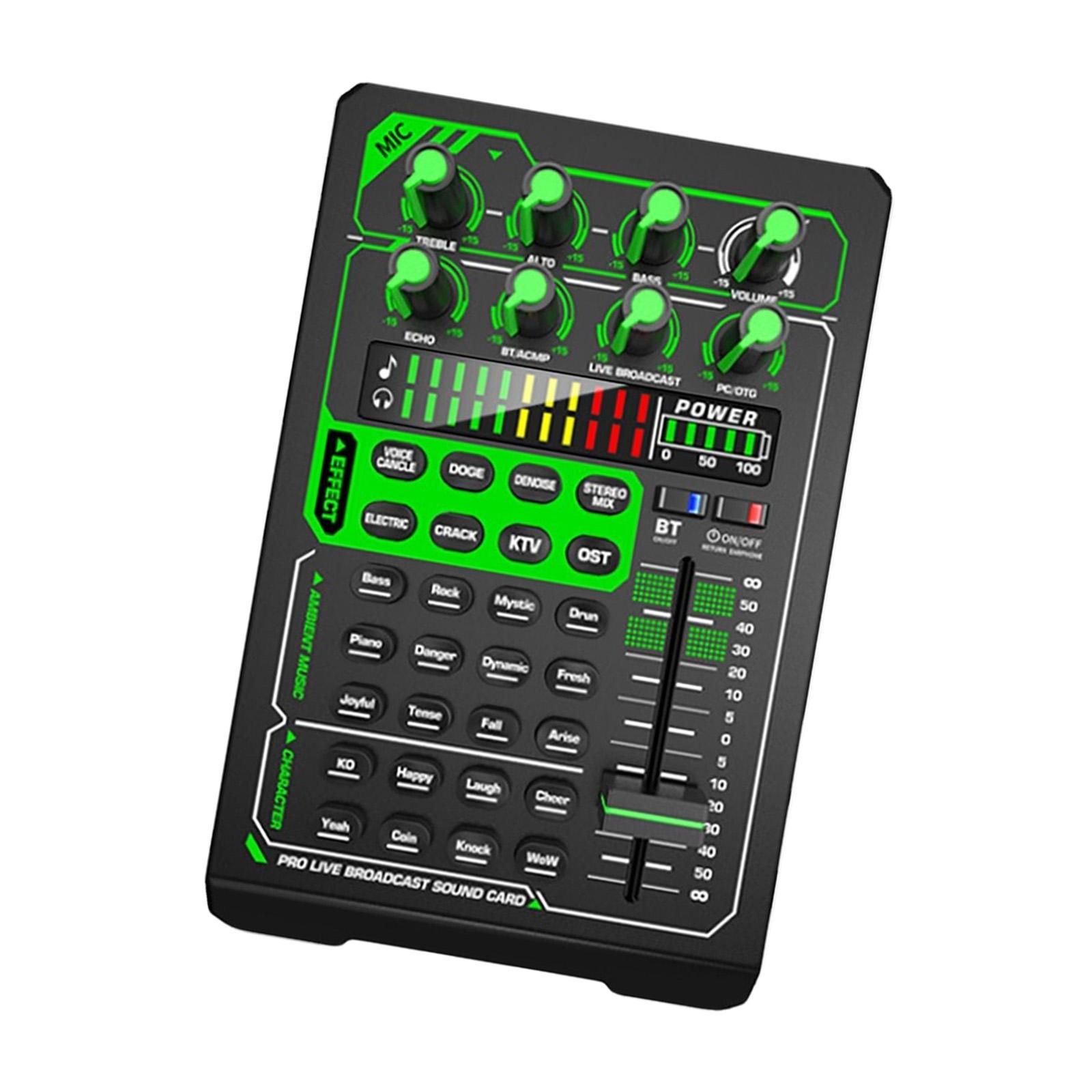 Live Broadcast Sound Card DJ Mixer Condenser for with 8 Control Knobs