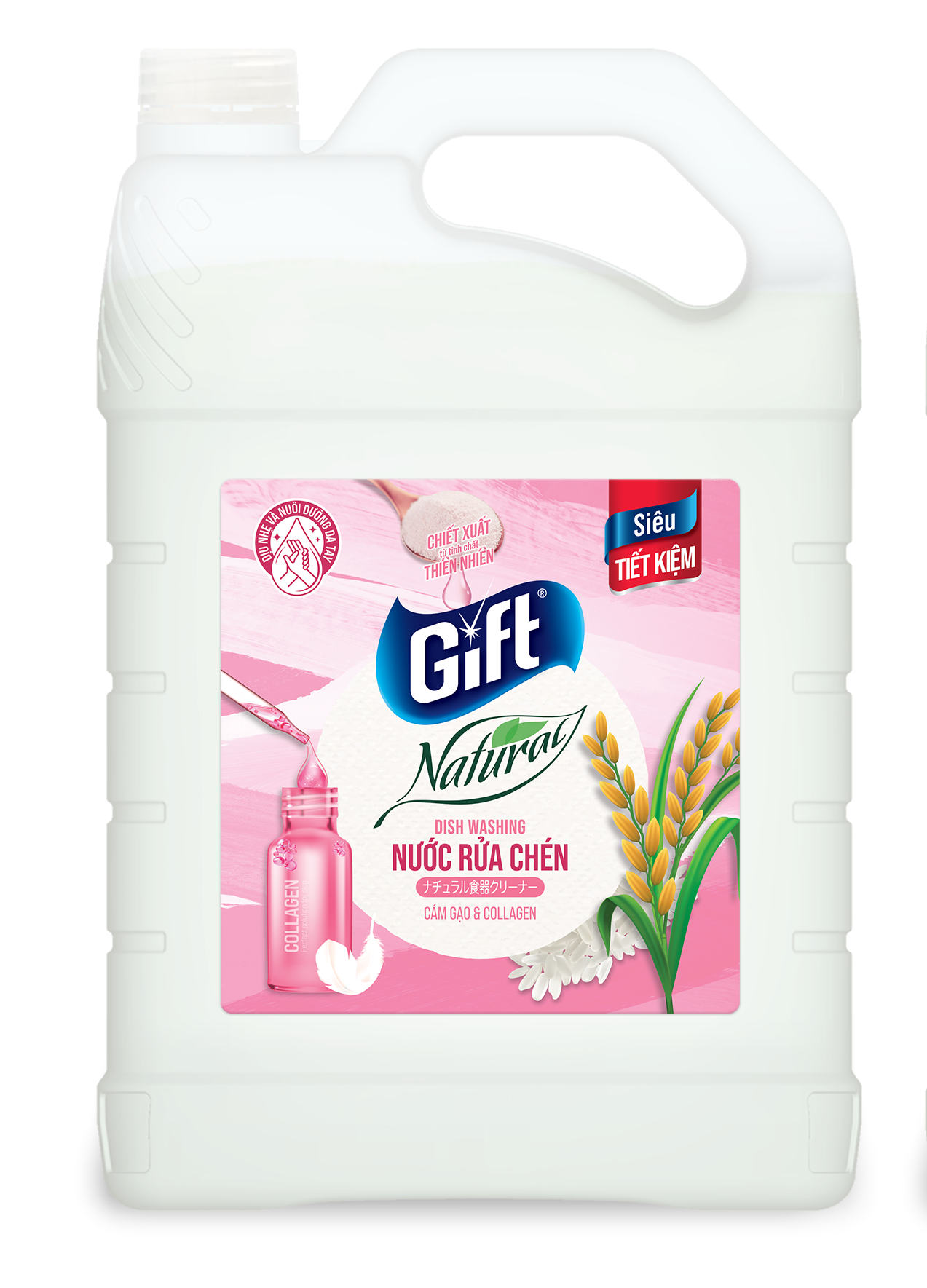 Nước rửa chén Gift Natural Cám Gạo & Collagen _ Dịu nhẹ và nuôi dưỡng da tay