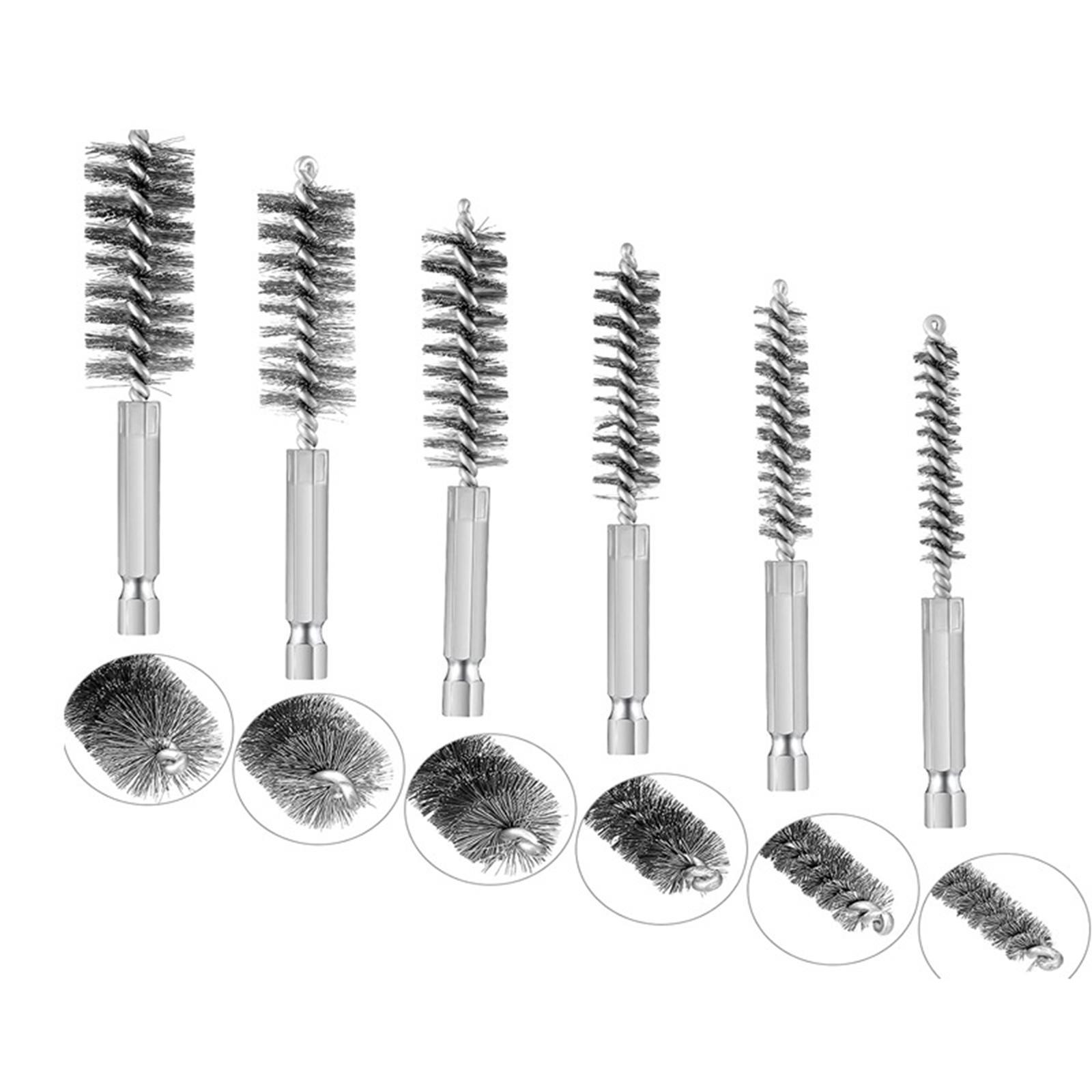 Bore Cleaning Brush 8-19mm Hex Shank Brush Twisted Wire Drill Brush for Electric Impact Drill 6PCS Cleaning Brush