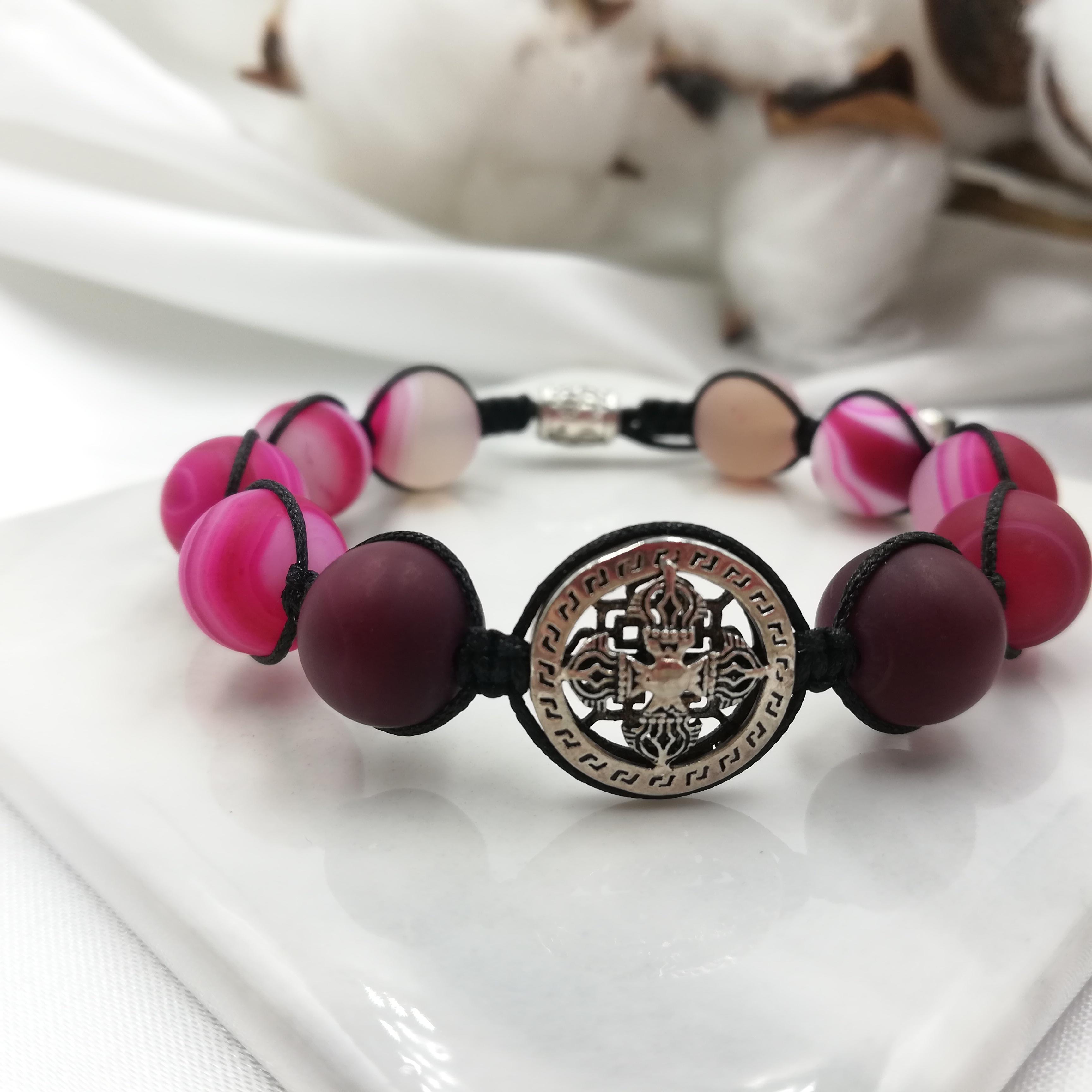Vòng Tay Thắt Dây Mã Não Hồng Mix Charm Bạc 925