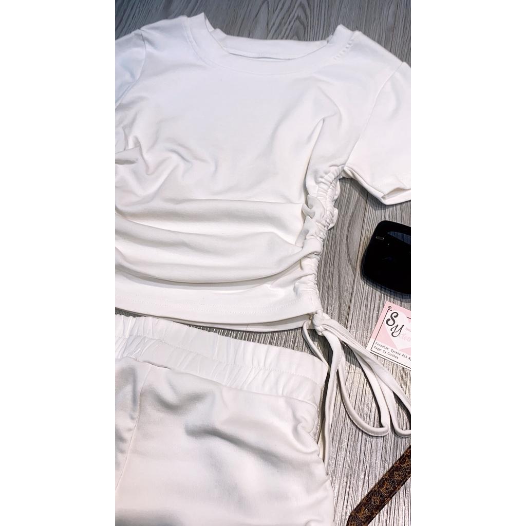 034 - SET ÁO THUN CỔ TRÒN VÀ QUẦN SHORT RÚT DÂY MÀU TRẮNG