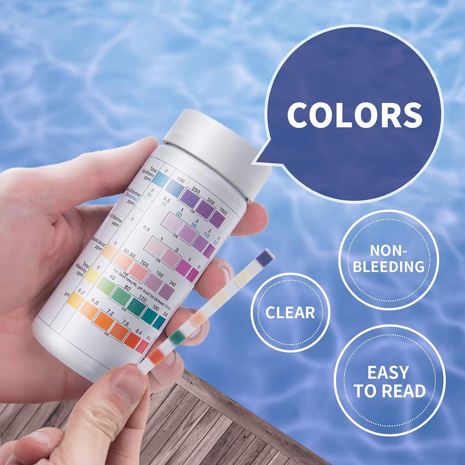 100 gói Que thử bể bơi, Que thử 7 trong 1 cho bể bơi, Spa và bể sục, Phân tích chất lượng nước - Độ cứng tổng, Brôm, Clo tự do, pH, Axit Cyanuric và Độ kiềm