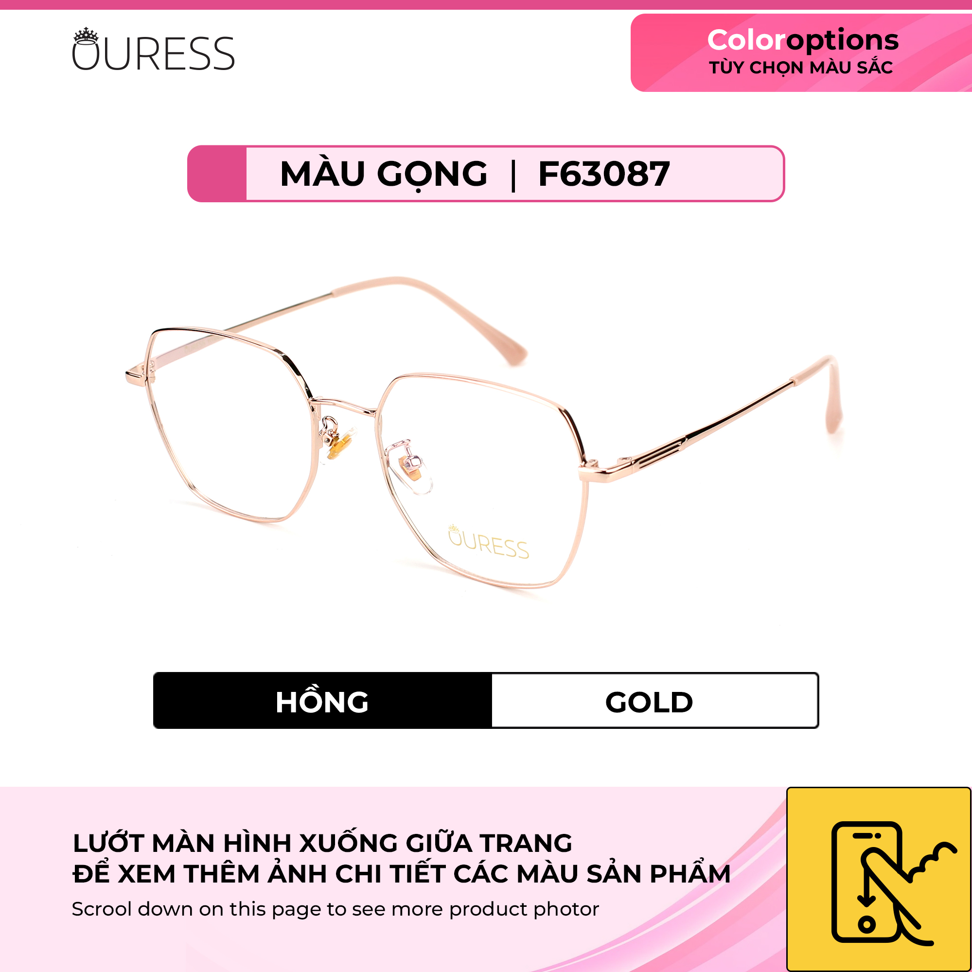 Gọng kính cận F63087 chất liệu titan thời trang mắt kính OURESS nam nữ siêu nhẹ siêu bền