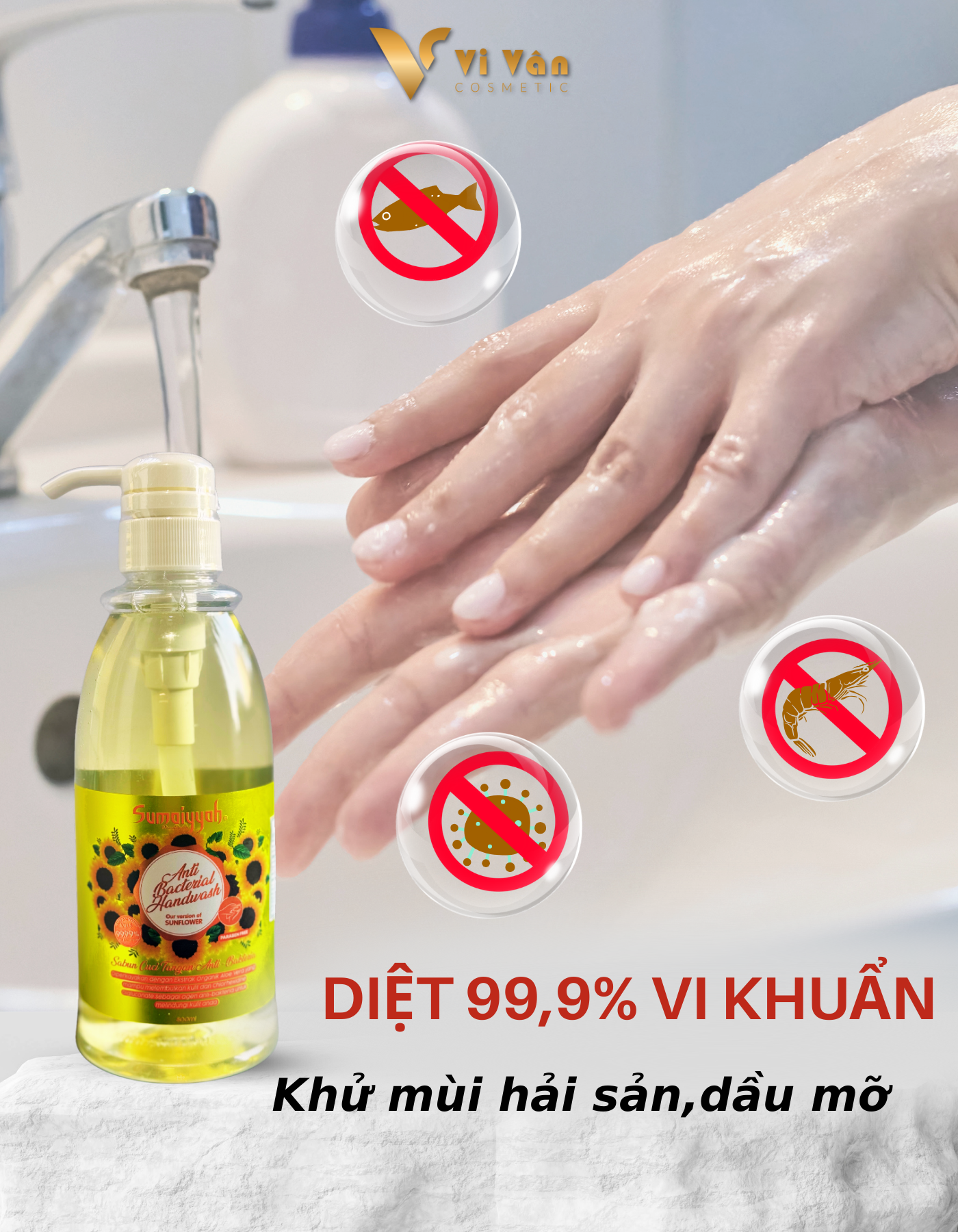 Nước rửa tay dạng gel diệt khuẩn hương hoa SUMAIYYA ANTI BACTERIAL HAND WASH dưỡng cấp ẩm da tay mềm mại Vi Vân
