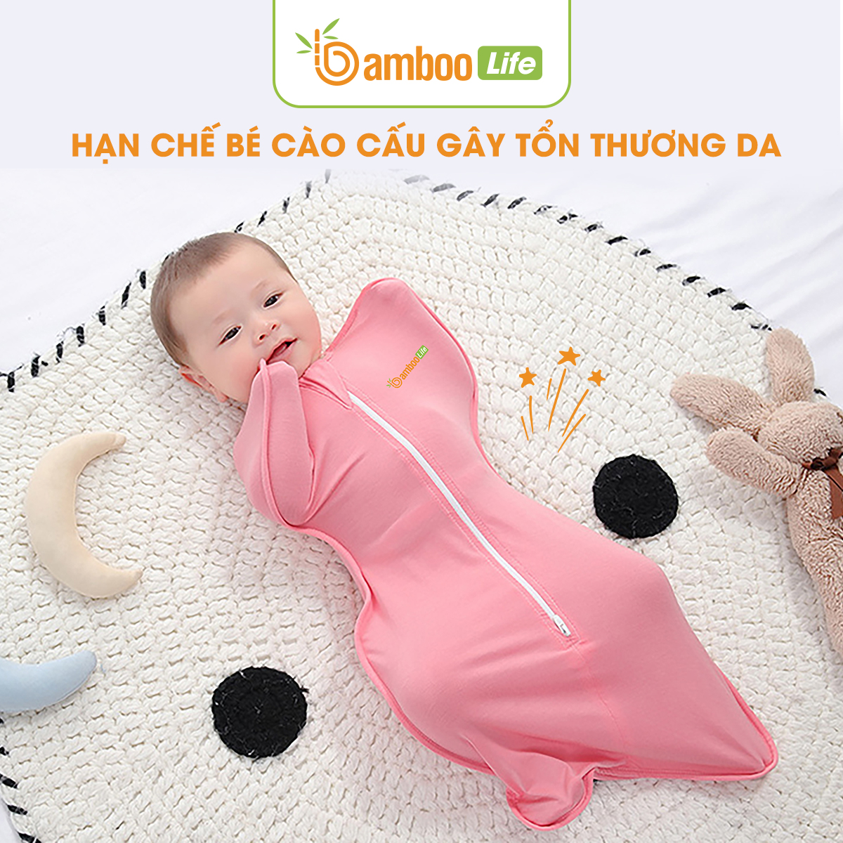 Nhộng chũn Quấn chũn sợi tre Bamboo Life BL069 hàng chính hãng cho bé Túi ngủ cho bé giúp bé ngủ sâu chống giật mình 