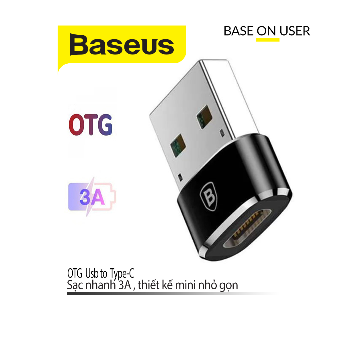 Đầu chuyển đổi OTG Baseus Usb sang Type-C hỗ trợ sạc nhanh truyền dữ liệu thiết kế nhỏ gọn - Hàng chính hãng