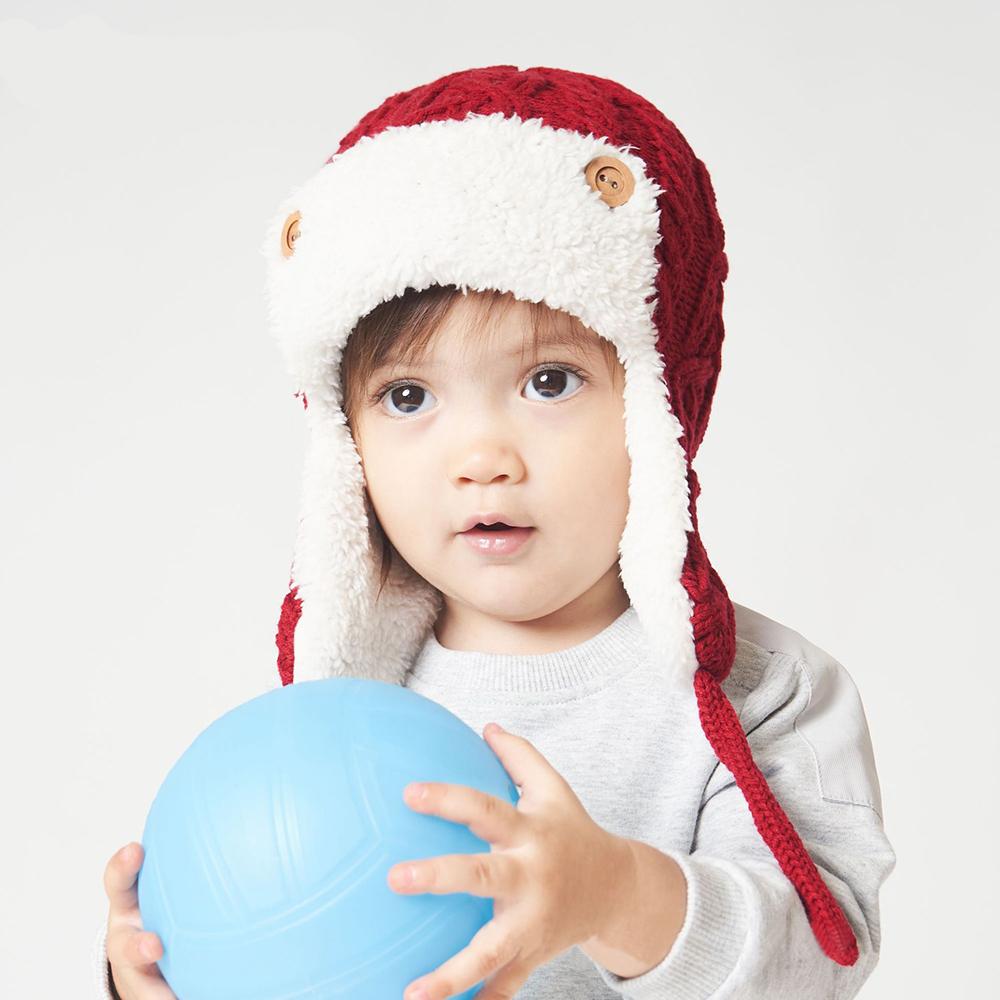 Mùa Đông Cho Bé Máy Bay Ném Bom Mũ Cotton Đan Trẻ Em Bò Mũ Lưỡi Trai Cho Bé Trai Và Bé Gái Với Lót Nỉ Cho Bé