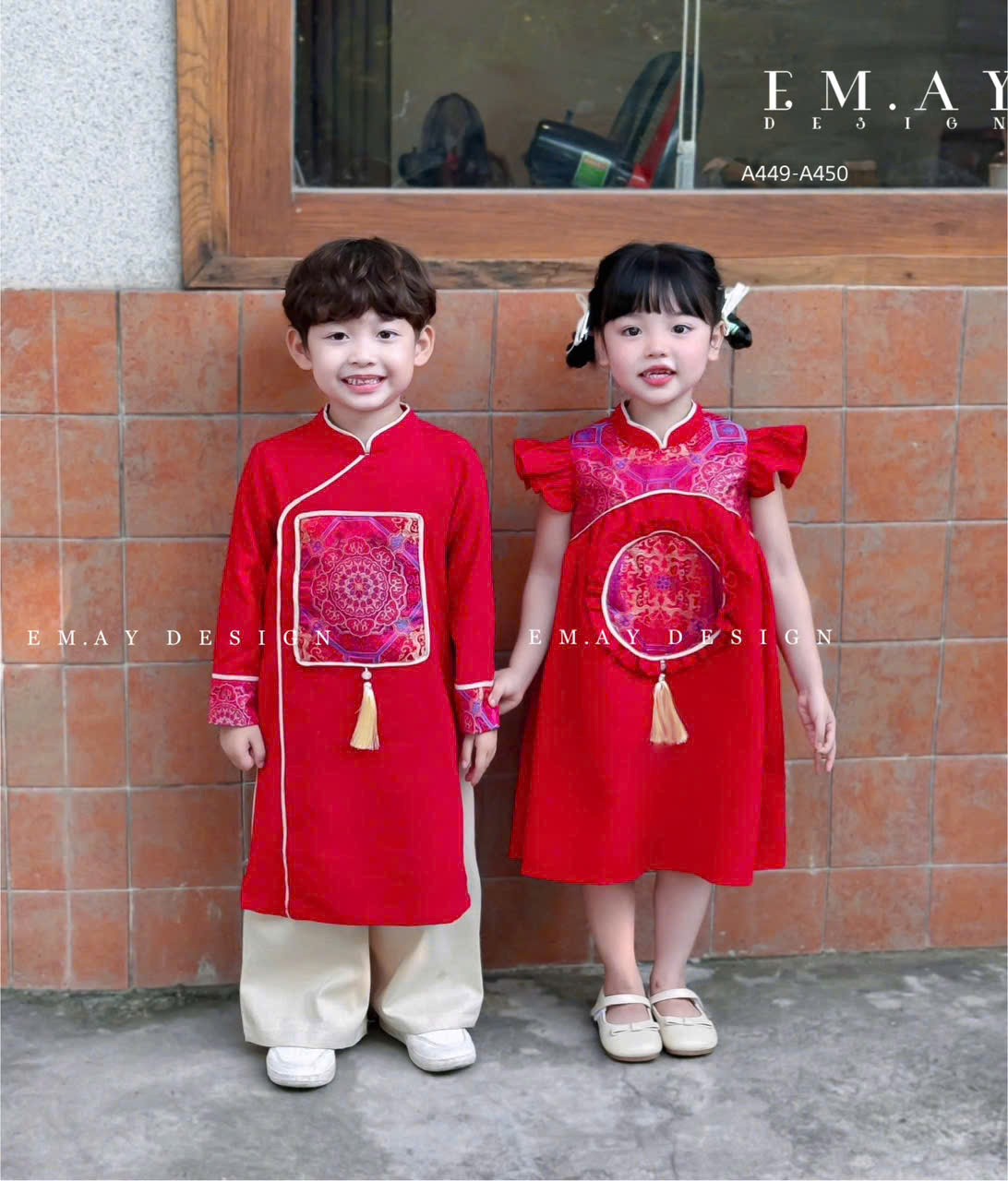 Bộ áo dài sườn xám cho bé trai bé gái diện tết năm mới giáng sinh từ 10-40kg hàng thiết kế