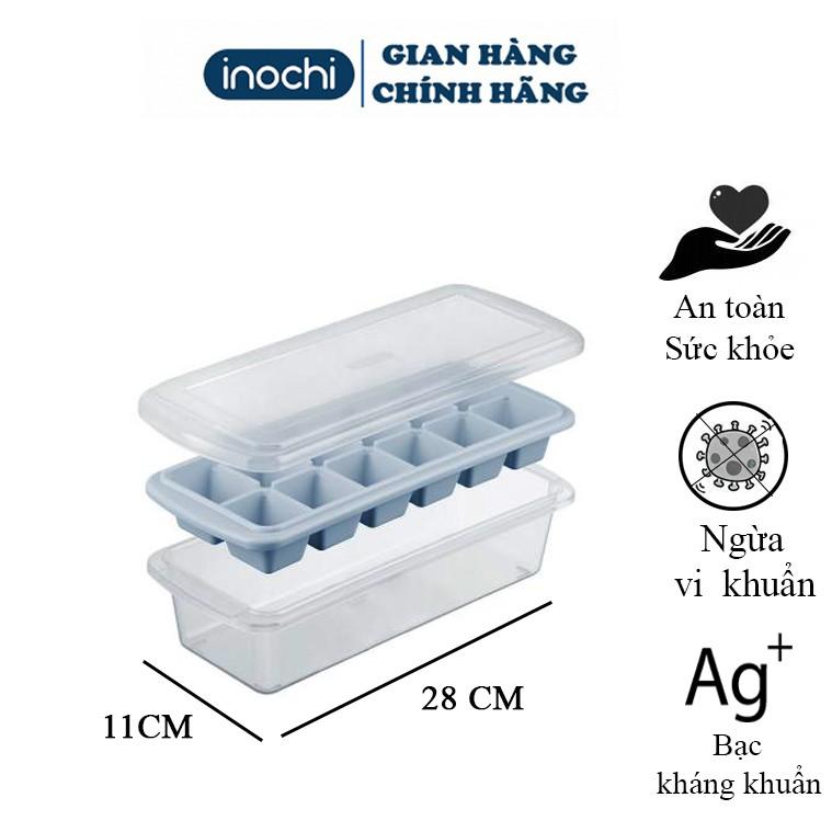 Khay đá - dụng cụ làm đá tủ lạnh bằng nhựa 12 viên Kari inochi chất liệu nhựa nguyên sinh phủ Ag kháng khuẩn cao cấp