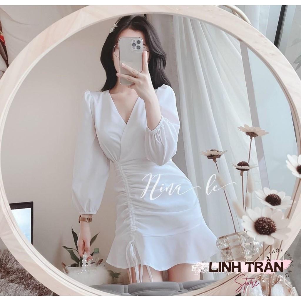 Váy Chữ A Rút Dây Dài Tay Chân Bèo Đầm Chữ A Rút Dây Eo Linh Trần Store